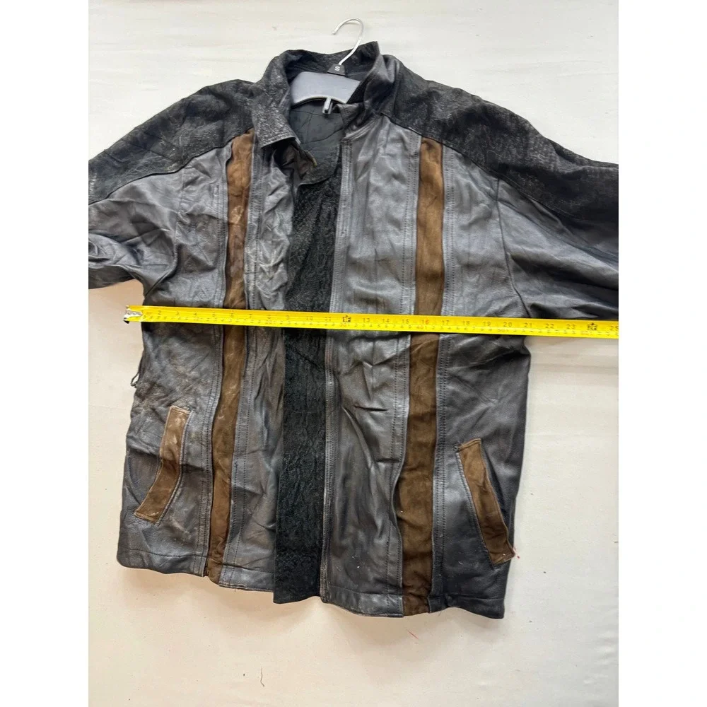 Vintage Pierre Cardin Leather Jacket Paneled Suede Black Brown Full Zip Large